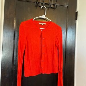 LOFT Orange Long-Sleeve Button Cardigan